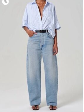 Citizens of Humanity Ayla Baggy Cuffed Crop Wide Leg Jeans Gemini Light Blue 28